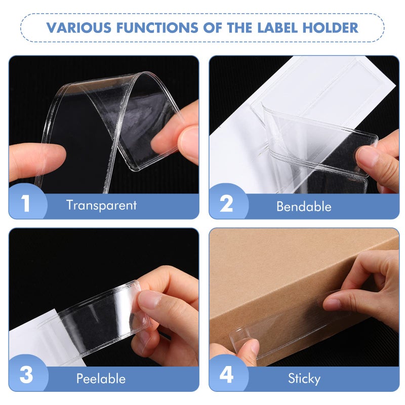 ايباك حاملات ملصقات لاصقة للأرفف، مقاس 1.2 × 4.3 بوصة، شفافة، مزودة بجيوب لبطاقات الفهرسة، وأدراج بلاستيكية، وخزائن ملفات، وصناديق تخزين، وحاملات ملصقات للمتاجر الكبرى، ورفوف الكتب، وصناديق البريد، والمطابخ التجارية (عبوة من 100 قطعة). - Image 3